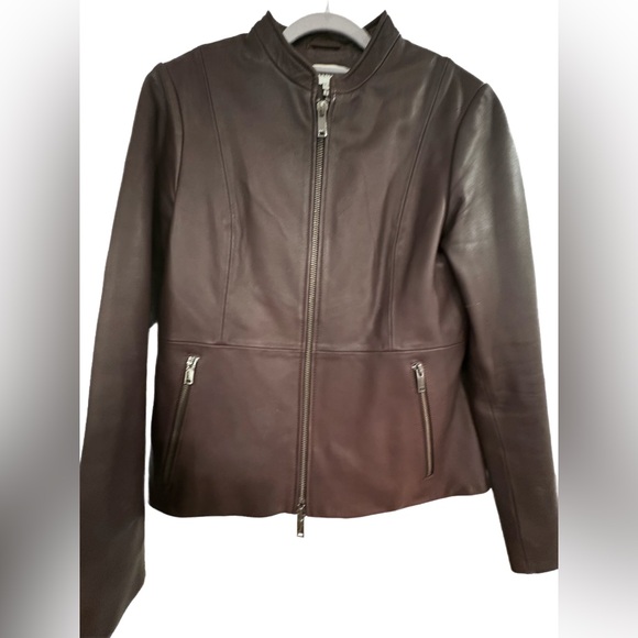 Reiss Leather Jacket for Styling Outfits in Eggplant - Picture 2 of 5
